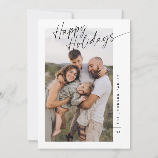 Modern Minimalist Happy Holidays Script Christmas シーズンカード (正面)