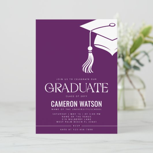 Modern Minimalist Hat and Tassel Graduation Party 招待状 (スタンド正面)