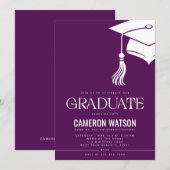Modern Minimalist Hat and Tassel Graduation Party 招待状 (正面/裏面)