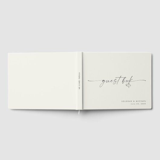 Modern Minimalist Heart Script Wedding ゲストブック (全面)