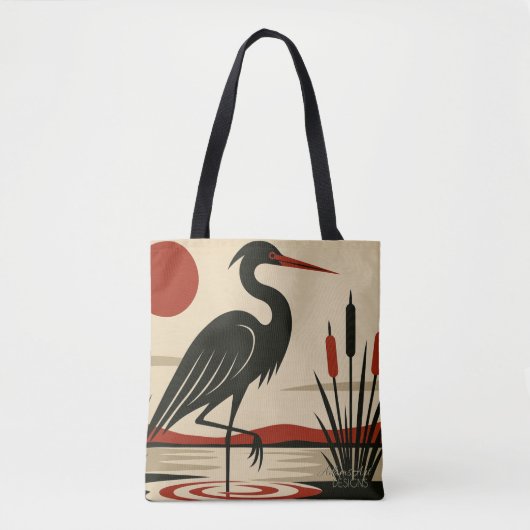 Modern Minimalist Heron by the Lake トートバッグ (正面)