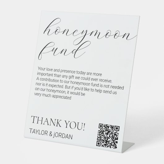 Modern Minimalist Honeymoon Fund QR Code 台座サイン (正面)
