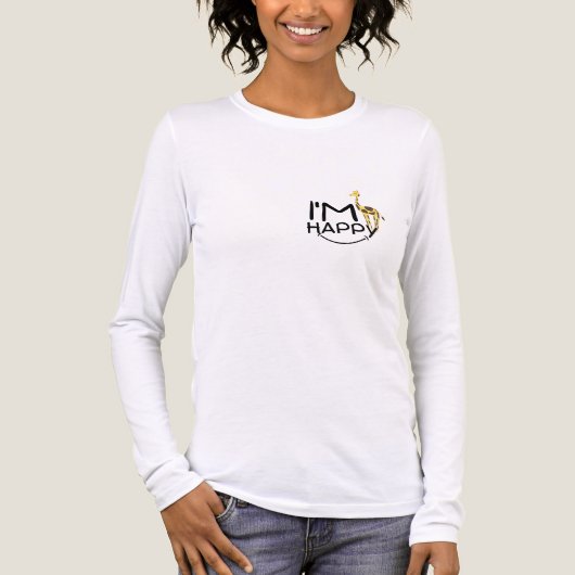 Modern Minimalist "I'm Happy" Giraffe Long Sleeve  トライブレンドＴシャツ (正面)