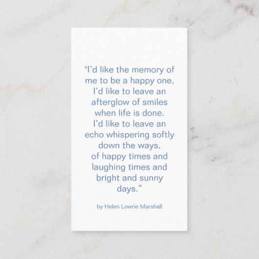 Modern Minimalist In Loving Memory Prayer Card 名刺 (裏面)