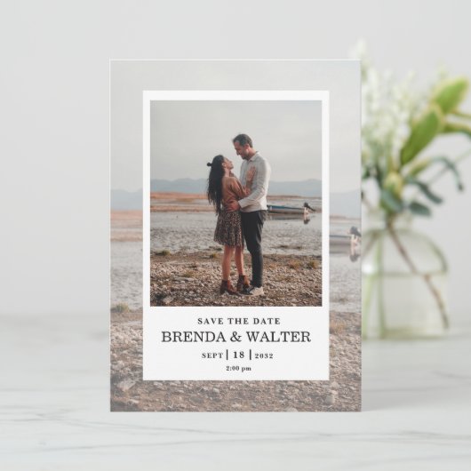 Modern Minimalist Ivory Custom Photo Wedding Invit 招待状 (スタンド正面)