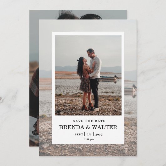 Modern Minimalist Ivory Custom Photo Wedding Invit 招待状 (正面/裏面)