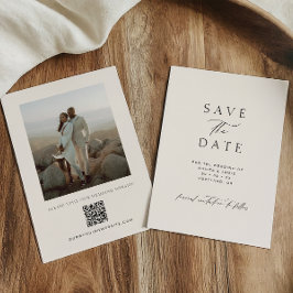 Modern Minimalist Ivory QR Code Photo Wedding セーブザデート
