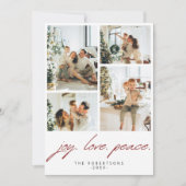 Modern Minimalist Joy Love Peace 5 Photo Red シーズンカード (正面)