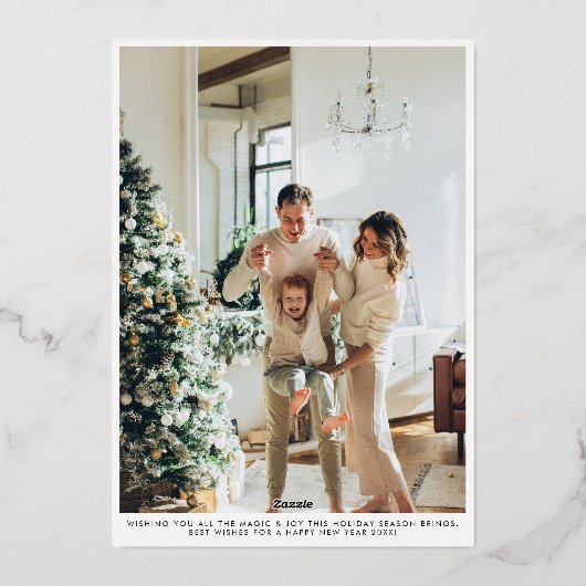 Modern Minimalist Joy Love Peace Script 5 Photo 箔シーズンカード (裏面)