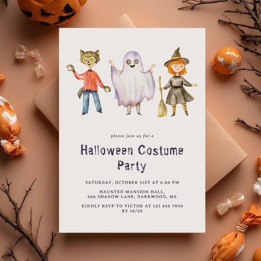 Modern Minimalist Kids Halloween Costume Party 招待状