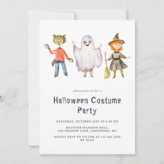 Modern Minimalist Kids Halloween Costume Party 招待状 (正面)