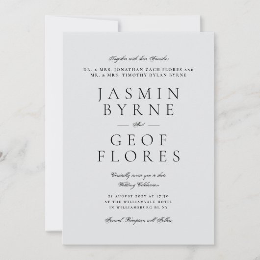 Modern Minimalist Light Gray Wedding 招待状 (正面)