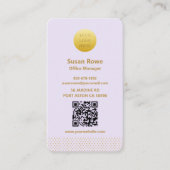 Modern Minimalist Lilac and Gold Dots QR Code 名刺 (正面)