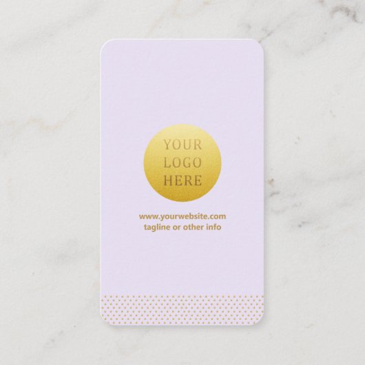 Modern Minimalist Lilac and Gold Dots QR Code 名刺 (裏面)