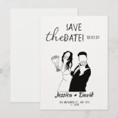 Modern Minimalist Line Art Bride and Groom Wedding 招待状 (正面/裏面)
