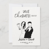 Modern Minimalist Line Art Bride and Groom Wedding 招待状 (正面)