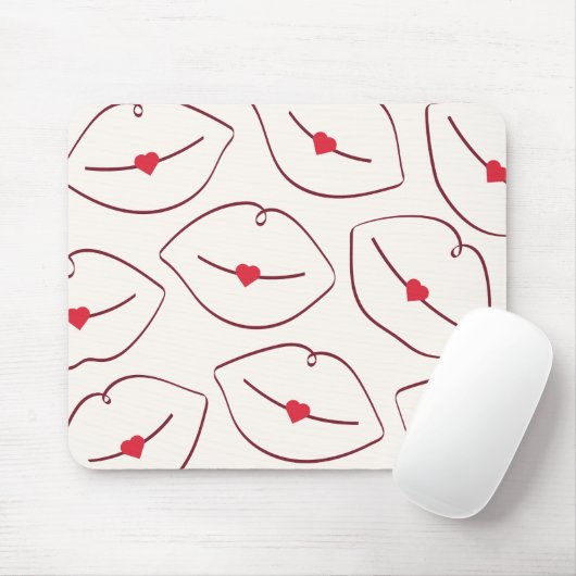 Modern Minimalist Line Art Lips Cherry Red マウスパッド (マウス)