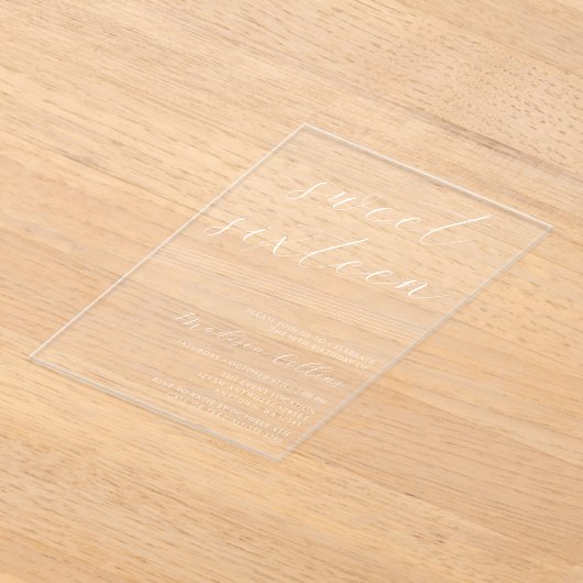 Modern Minimalist Lines Sweet 16 アクリル招待状 (レイダウン)