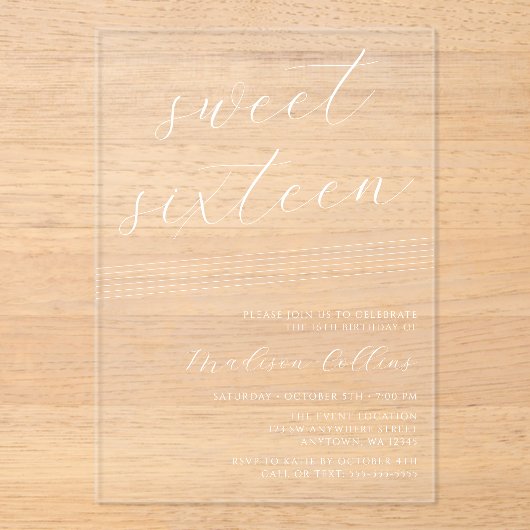 Modern Minimalist Lines Sweet 16 アクリル招待状 (正面)