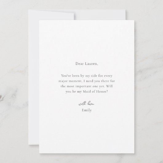 Modern Minimalist Maid of Honor Proposal Card 招待状 (裏面)