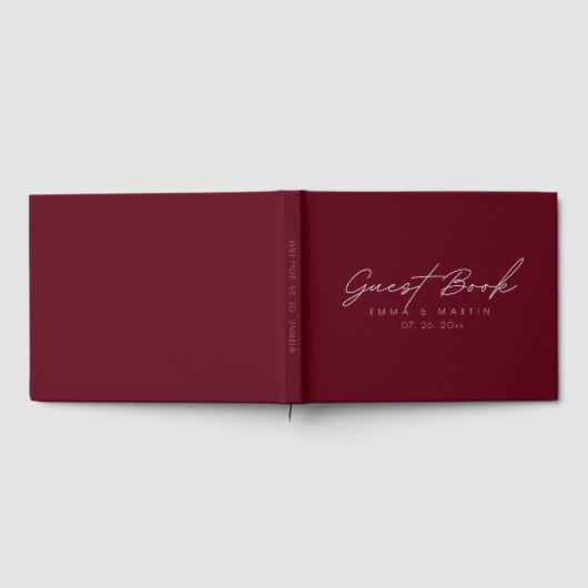 Modern & Minimalist Maroon Script  Wedding ゲストブック (全面)