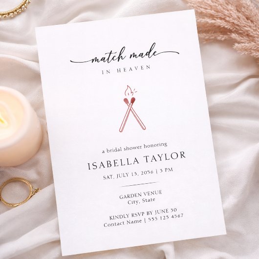 Modern Minimalist Match Bridal Shower Invitation 招待状
