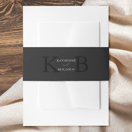 Modern Minimalist Matte Black Monogram Wedding 招待状ベリーバンド