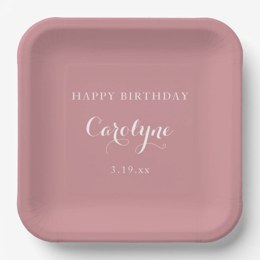 Modern Minimalist Mauve Birthday  ペーパープレート (正面)