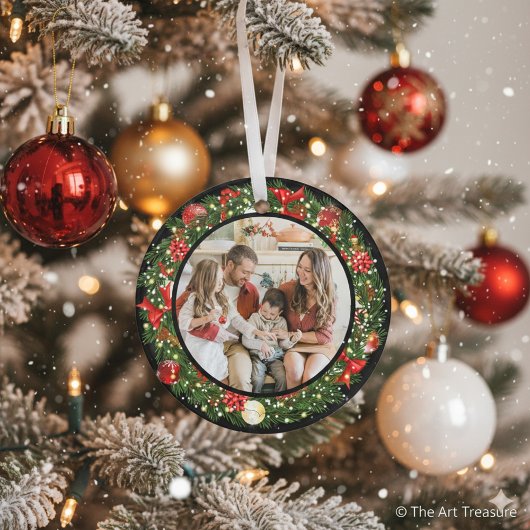 Modern Minimalist Merry Christmas Family Photo オーナメント