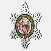 Modern Minimalist Merry Christmas Family Photo スノーフレークピューターオーナメント (右)