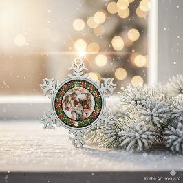 Modern Minimalist Merry Christmas Family Photo スノーフレークピューターオーナメント