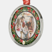 Modern Minimalist Merry Christmas Family Photo メタルオーナメント (左)