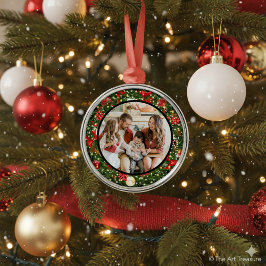 Modern Minimalist Merry Christmas Family Photo メタルオーナメント