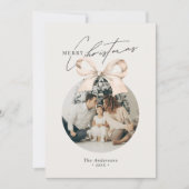 Modern Minimalist Merry Christmas Ornament Photo シーズンカード (正面)