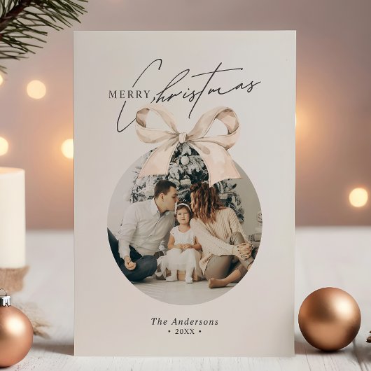Modern Minimalist Merry Christmas Ornament Photo シーズンカード