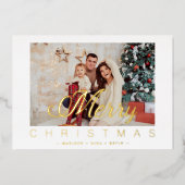 Modern Minimalist Merry Christmas Photo Family 箔シーズンカード (正面)