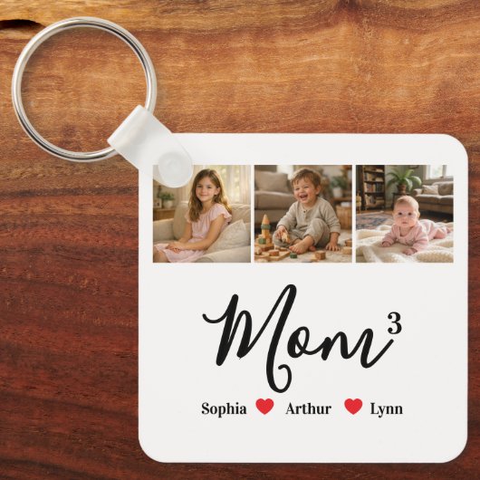 Modern Minimalist Mom Custom Photo & Name Keepsake キーホルダー (正面)
