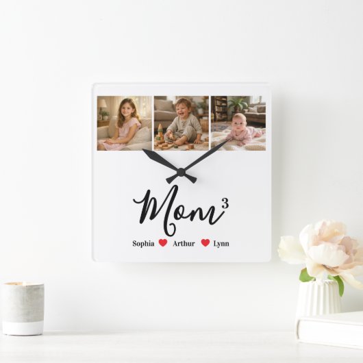 Modern Minimalist Mom Custom Photo & Name Keepsake スクエア壁時計 (ホーム)