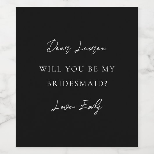 Modern Minimalist Monochrome Bridesmaid Proposal ワインラベル (シングルラベル)