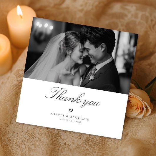 Modern Minimalist Monochrome Wedding Photo Square サンキューカード