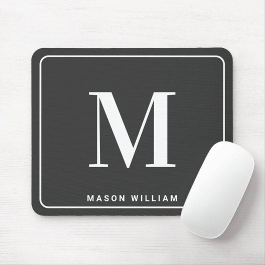 Modern Minimalist Monogram & Name - Charcoal Gray マウスパッド (マウス)