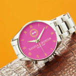 Modern Minimalist Monogram Personalized Wedding An 腕時計<br><div class="desc">Couple Names Monogram Minimal Style Pink Background, Yellow Roman Numerals Celebrate love with this minimalist custom monogram watch, featuring a soft pink background and elegant yellow Roman numerals. This personalized timepiece is designed for couples who appreciate modern simplicity and timeless elegance. Customizable with your names or initials, it makes an...</div>