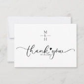 Modern Minimalist Monogram Script Heart Wedding サンキューカード (正面)