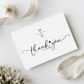 Modern Minimalist Monogram Script Heart Wedding サンキューカード