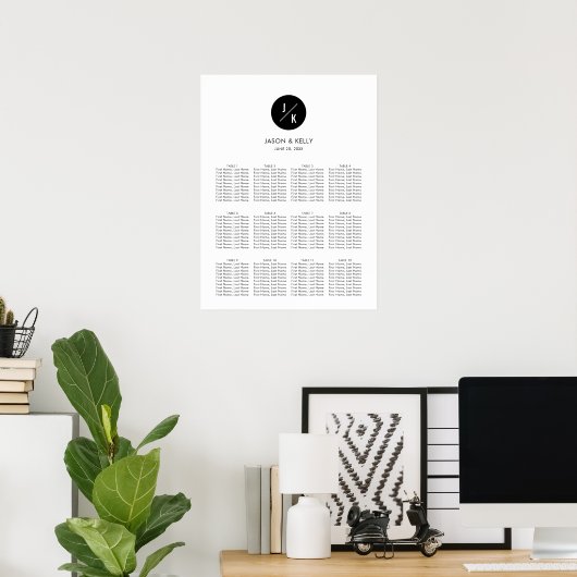Modern, Minimalist Monogram Wedding Seating Chart ポスター (ホームオフィス)