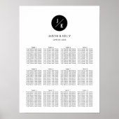 Modern, Minimalist Monogram Wedding Seating Chart ポスター (正面)