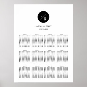 Modern, Minimalist Monogram Wedding Seating Chart ポスター