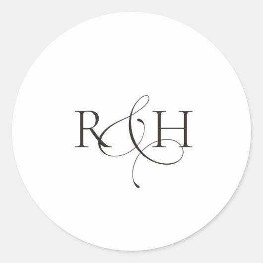Modern Minimalist Monogram Wedding Sticker ラウンドシール (正面)