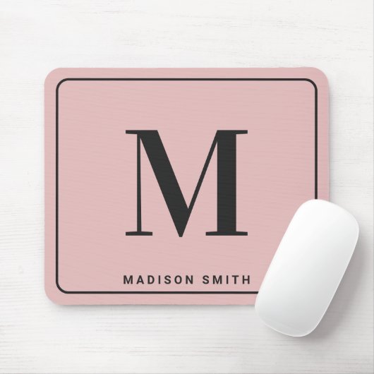 Modern Minimalist Monogram with Name - Blush Pink マウスパッド (マウス)