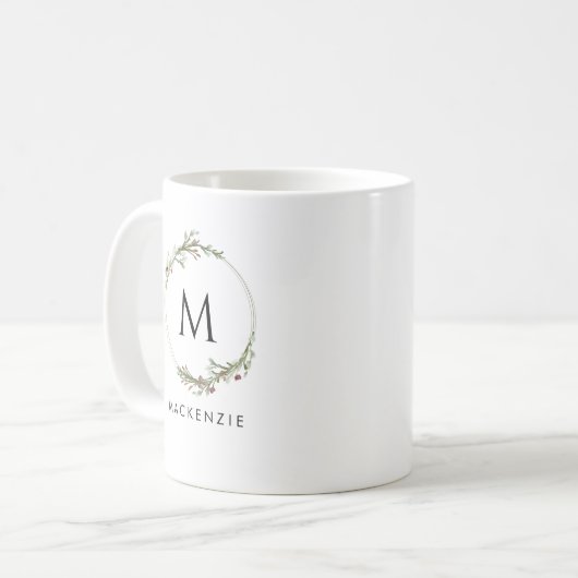 Modern Minimalist Monogram Wreath Coffee Mug コーヒーマグカップ (正面左)